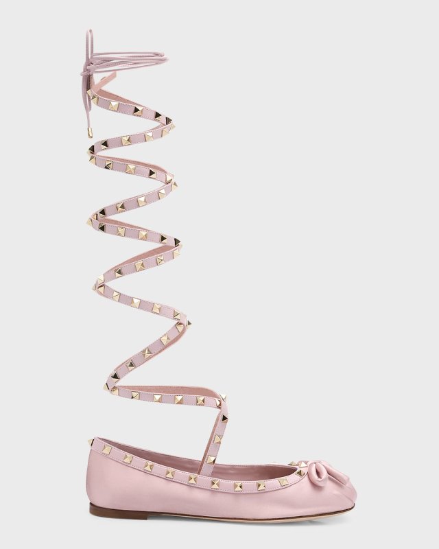 Rockstud Satin Gladiator Ballerina Flats